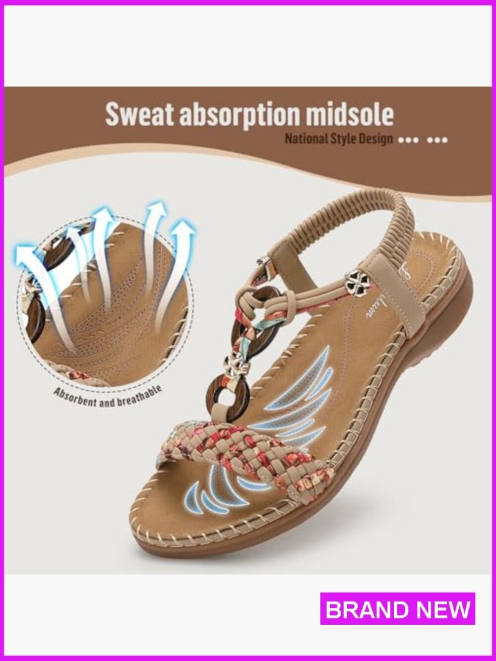 Women Sandals Arch Support Handmade Bohemian Braided Flat Sandals Comfort - Picture 5 of 7